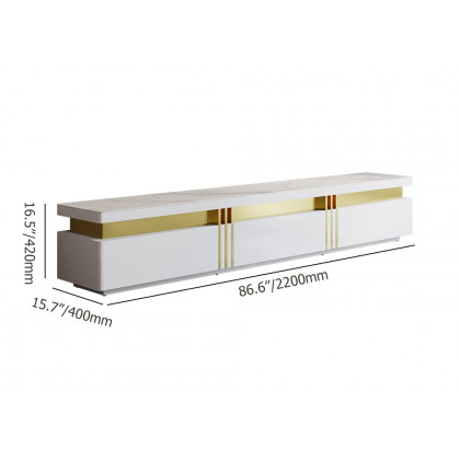 HMR - Trimied White TV Stand Sintered Stone Media Console 3 Drawers Storage for TVs Up to 85"