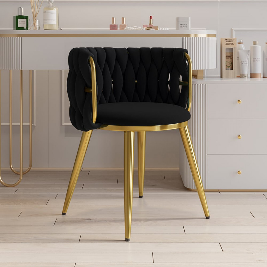 HMR Sweave Nordic Barrel Dining Chair with Velvet Upholstery - Black