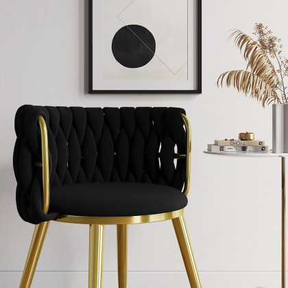 HMR Sweave Nordic Barrel Dining Chair with Velvet Upholstery - Black