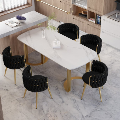 HMR Sweave Nordic Barrel Dining Chair with Velvet Upholstery - Black