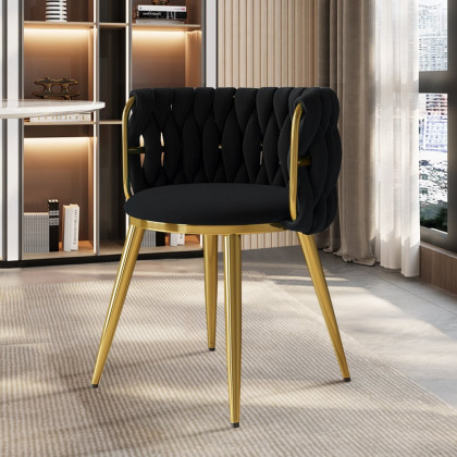 HMR Sweave Nordic Barrel Dining Chair with Velvet Upholstery - Black