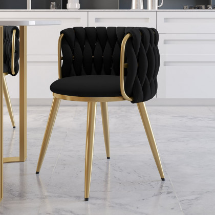 HMR Sweave Nordic Barrel Dining Chair with Velvet Upholstery - Black