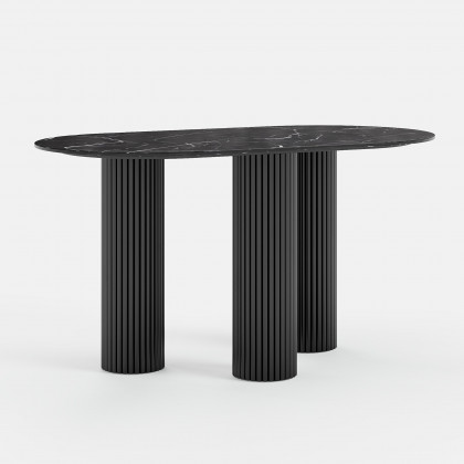 HMR Modern Round Sintered Stone Dining Table - Black, 55.1"L x 29.5"W x 29.5"H