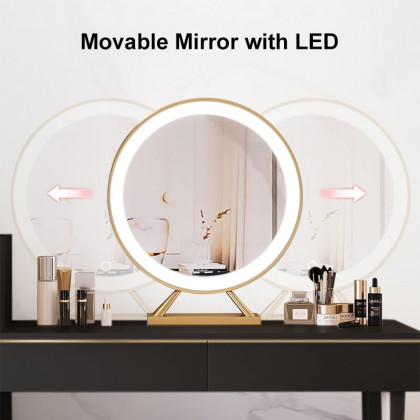 HMR Modern Makeup Vanity Set Dressing Table with Lighted Mirror Cabinet & Stool Included - Black