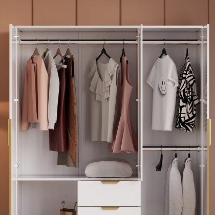 HMR - Aro Modern 3 Door Mirrored Armoire Dresser with Shelves & Drawers Tall Wardrobe Closet
