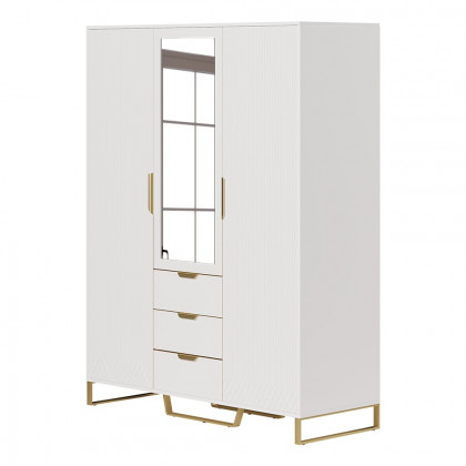 HMR - Aro Modern 3 Door Mirrored Armoire Dresser with Shelves & Drawers Tall Wardrobe Closet