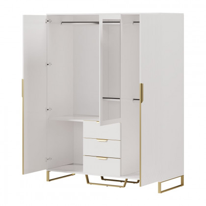 HMR - Aro Modern 3 Door Mirrored Armoire Dresser with Shelves & Drawers Tall Wardrobe Closet