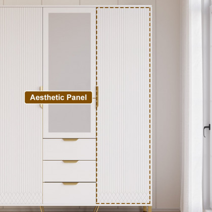 HMR - Aro Modern 3 Door Mirrored Armoire Dresser with Shelves & Drawers Tall Wardrobe Closet