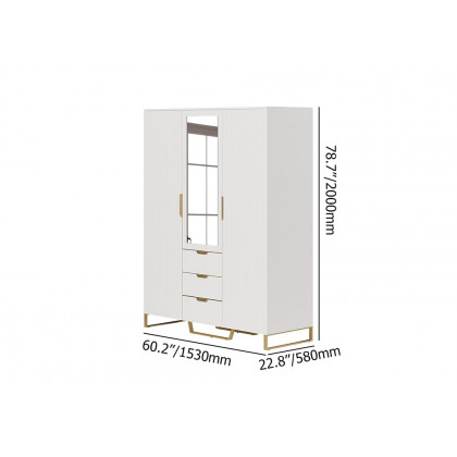 HMR - Aro Modern 3 Door Mirrored Armoire Dresser with Shelves & Drawers Tall Wardrobe Closet