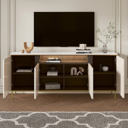 HMR - 63" Sintered Stone Top Tall Beige TV Stand with 4 Doors & 5 Shelves