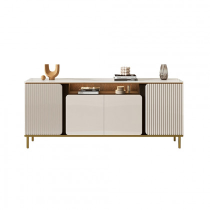 HMR - 63" Sintered Stone Top Tall Beige TV Stand with 4 Doors & 5 Shelves