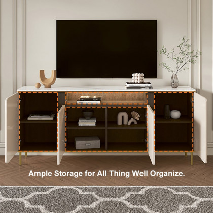 HMR - 63" Sintered Stone Top Tall Beige TV Stand with 4 Doors & 5 Shelves