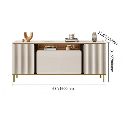 HMR - 63" Sintered Stone Top Tall Beige TV Stand with 4 Doors & 5 Shelves