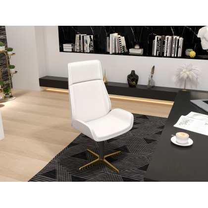 HMR Modern Home Office Chair with Upholstered High Back - White, Leather