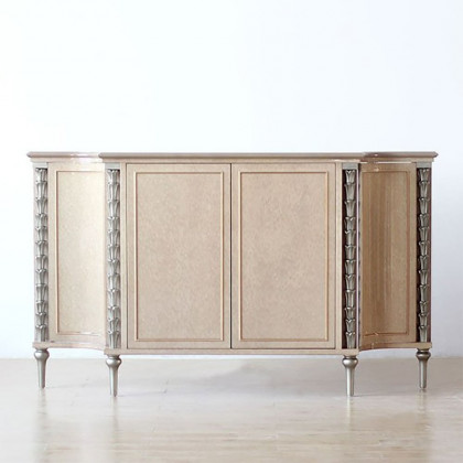 HMR - 68" Farmhouse Khaki Sideboard Carved Buffet Cabinet with Doors & Adjustable Shelves