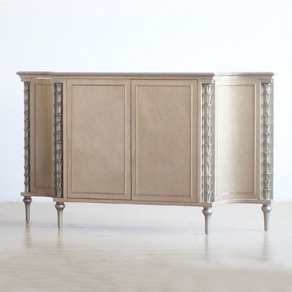 HMR - 68" Farmhouse Khaki Sideboard Carved Buffet Cabinet with Doors & Adjustable Shelves