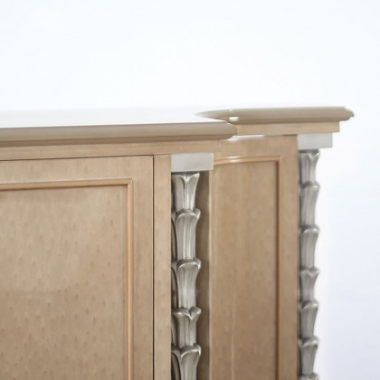 HMR - 68" Farmhouse Khaki Sideboard Carved Buffet Cabinet with Doors & Adjustable Shelves