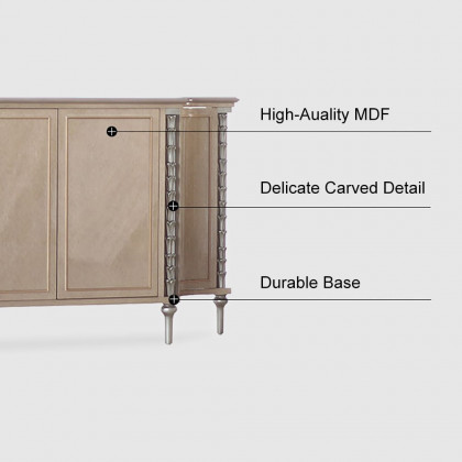 HMR - 68" Farmhouse Khaki Sideboard Carved Buffet Cabinet with Doors & Adjustable Shelves