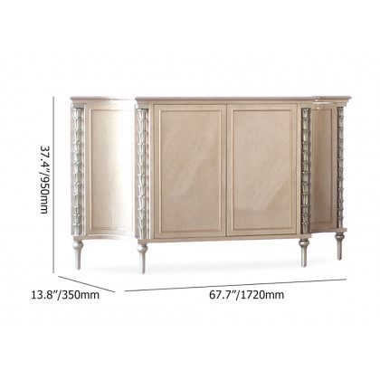 HMR - 68" Farmhouse Khaki Sideboard Carved Buffet Cabinet with Doors & Adjustable Shelves