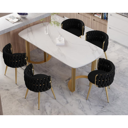 HMR Sweave Nordic Barrel Dining Chair with Velvet Upholstery (Set of 8) - Black