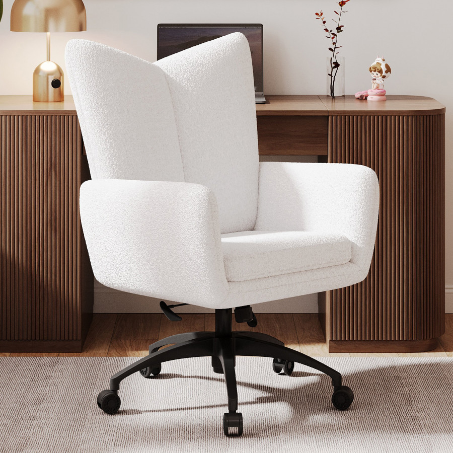 HMR - Modern Boucle White Adjustable Office Chair