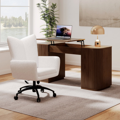 HMR - Modern Boucle White Adjustable Office Chair