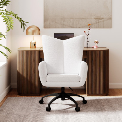 HMR - Modern Boucle White Adjustable Office Chair
