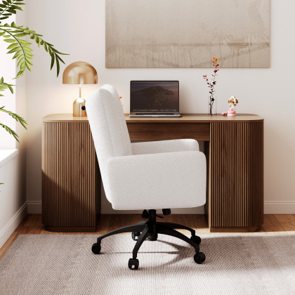 HMR - Modern Boucle White Adjustable Office Chair