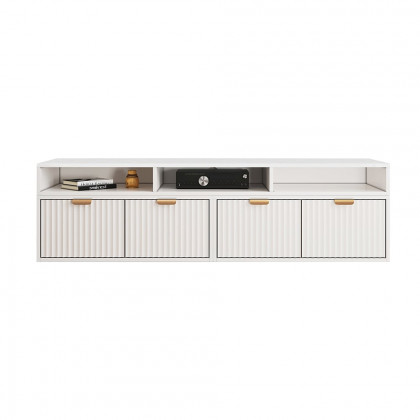 HMR - 56.6 Inch TV Stand White Corner Media Console Fluted with 2 Drawers & 5 Shelves