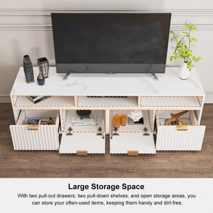 HMR - 56.6 Inch TV Stand White Corner Media Console Fluted with 2 Drawers & 5 Shelves