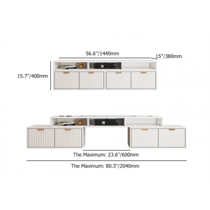HMR - 56.6 Inch TV Stand White Corner Media Console Fluted with 2 Drawers & 5 Shelves