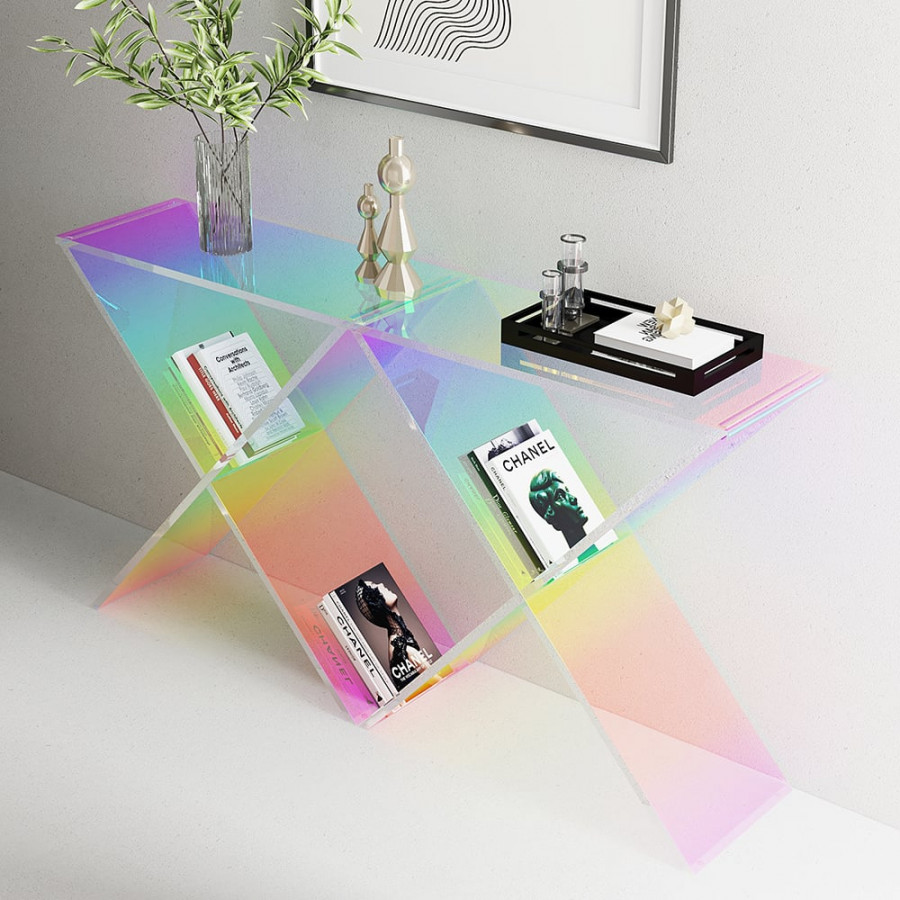 HMR - Clearic 47.2" Acrylic Iridescent Console Table Modern Accent Entryway Cross Base