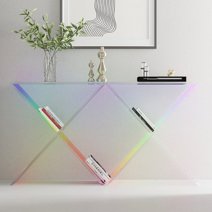 HMR - Clearic 47.2" Acrylic Iridescent Console Table Modern Accent Entryway Cross Base