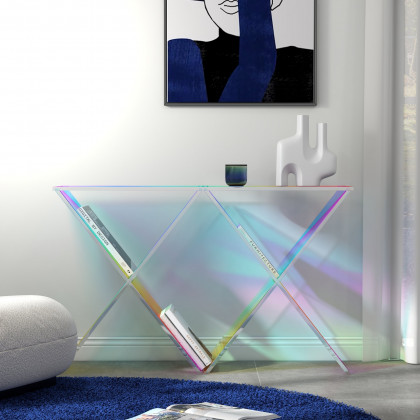 HMR - Clearic 47.2" Acrylic Iridescent Console Table Modern Accent Entryway Cross Base