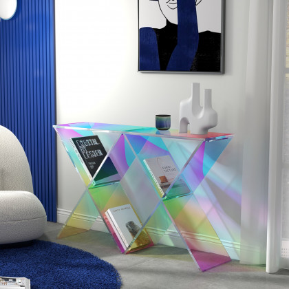 HMR - Clearic 47.2" Acrylic Iridescent Console Table Modern Accent Entryway Cross Base