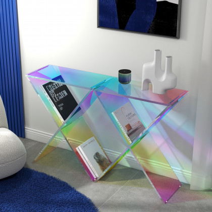 HMR - Clearic 47.2" Acrylic Iridescent Console Table Modern Accent Entryway Cross Base
