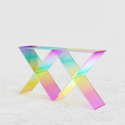 HMR - Clearic 47.2" Acrylic Iridescent Console Table Modern Accent Entryway Cross Base