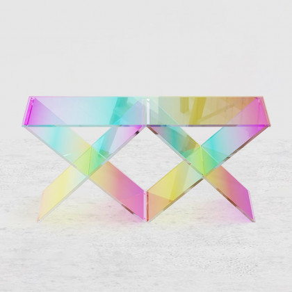 HMR - Clearic 47.2" Acrylic Iridescent Console Table Modern Accent Entryway Cross Base
