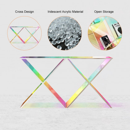 HMR - Clearic 47.2" Acrylic Iridescent Console Table Modern Accent Entryway Cross Base