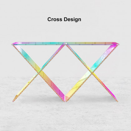 HMR - Clearic 47.2" Acrylic Iridescent Console Table Modern Accent Entryway Cross Base