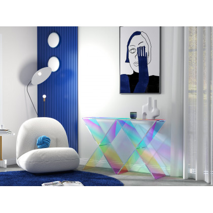 HMR - Clearic 47.2" Acrylic Iridescent Console Table Modern Accent Entryway Cross Base