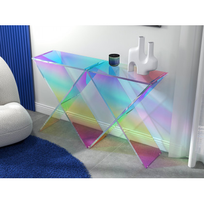 HMR - Clearic 47.2" Acrylic Iridescent Console Table Modern Accent Entryway Cross Base