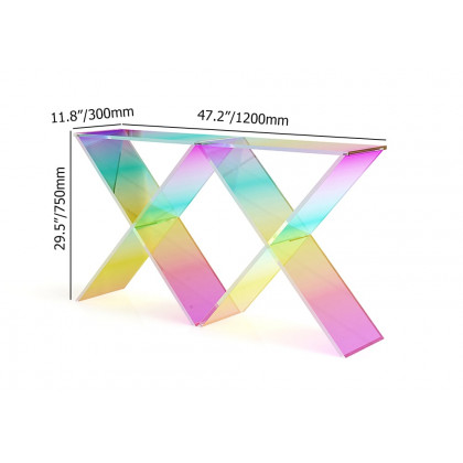 HMR - Clearic 47.2" Acrylic Iridescent Console Table Modern Accent Entryway Cross Base