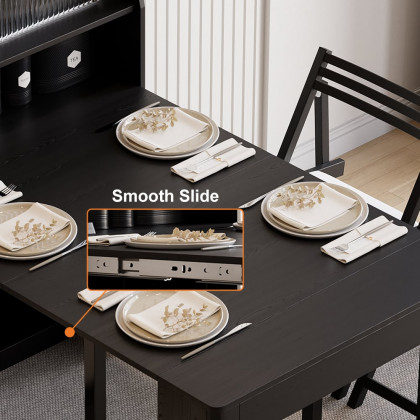 HMR 70.9" Farmhouse Extendable Dining Table with Storage Sideboard Seats 4-6 People - Black