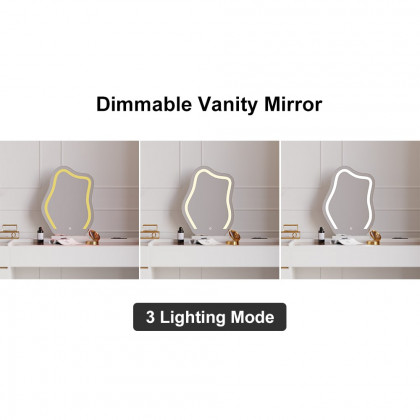 HMR LED Mirror Makeup Vanity Set with 2 Smart Nightstands - White, 2 Drawers