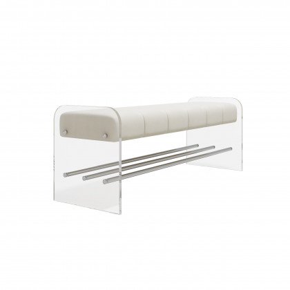 HMR - Velvet Upholstered Acrylic Entryway Bench Modern Line Bench in White Finish