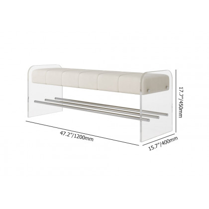 HMR - Velvet Upholstered Acrylic Entryway Bench Modern Line Bench in White Finish