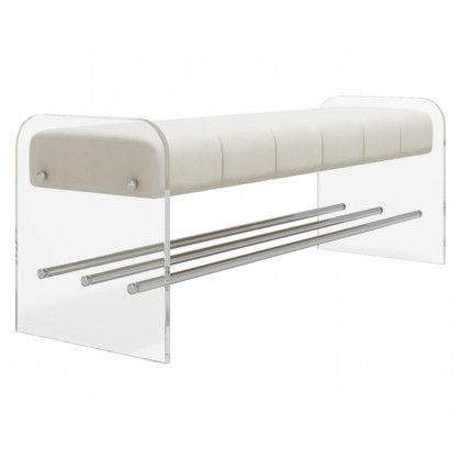 HMR - Velvet Upholstered Acrylic Entryway Bench Modern Line Bench in White Finish