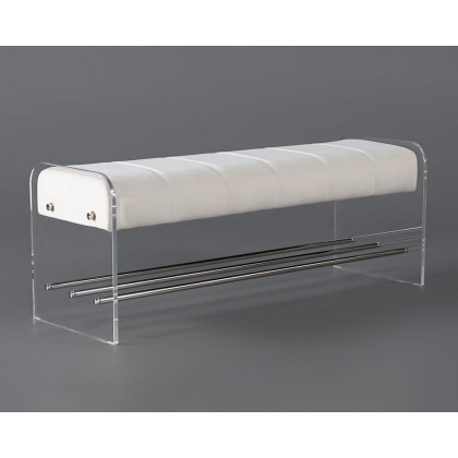 HMR - Velvet Upholstered Acrylic Entryway Bench Modern Line Bench in White Finish