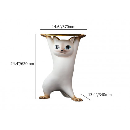 HMR - Cat Deco Resin Figurine Side Table with Tray Top